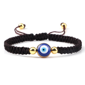 Bracelet Tresse Contre Mauvais Oeil Bleu marron et or