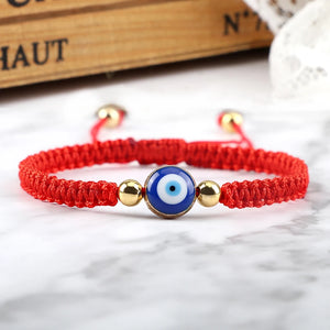 Bracelet Tresse Contre Mauvais Oeil Bleu rouge et or