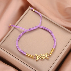 Bracelet Tressé Triple Lune Sorcellerie Gourmette Wiccan lilas