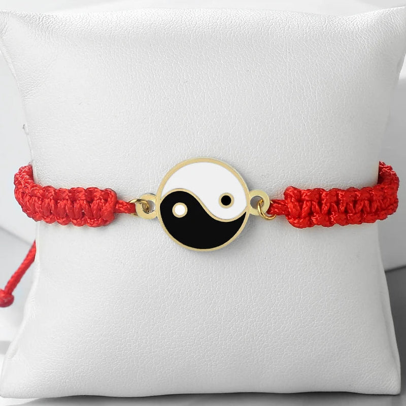 Bracelet Tressé Yin Yang rouge et or