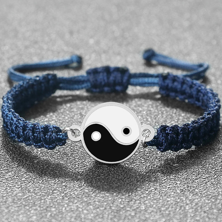 Bracelet Tressé Yin Yang bleu et argent