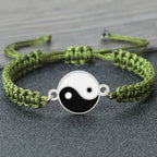 Bracelet Tressé Yin Yang vert et argent