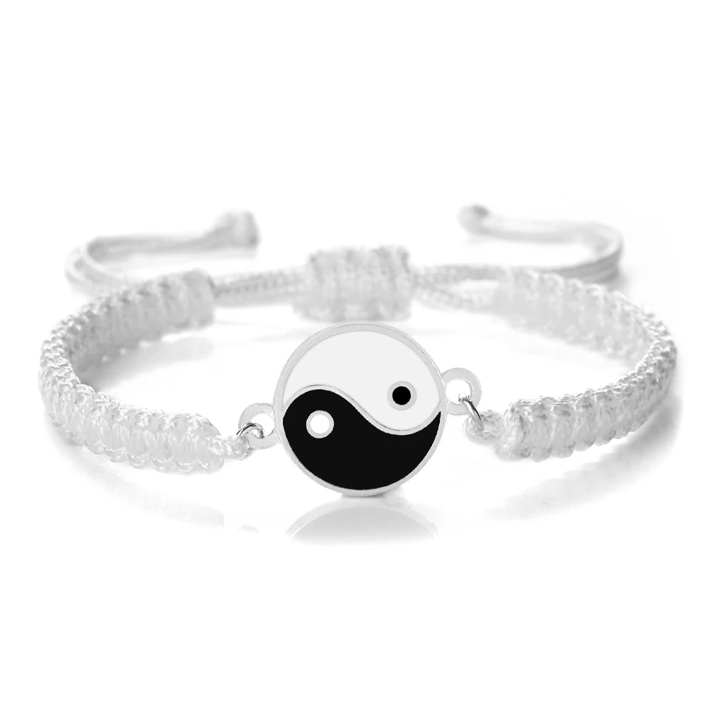 Bracelet Tressé Yin Yang blanc et argent