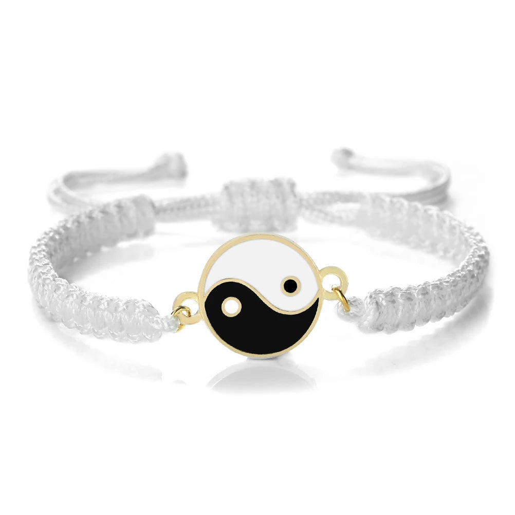 Bracelet Tressé Yin Yang blanc et or