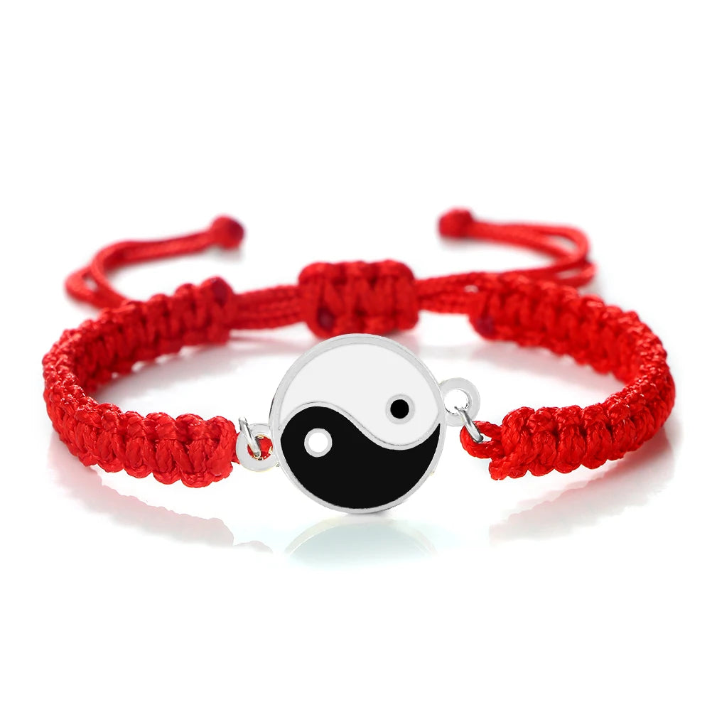 Bracelet Tressé Yin Yang rouge et argent