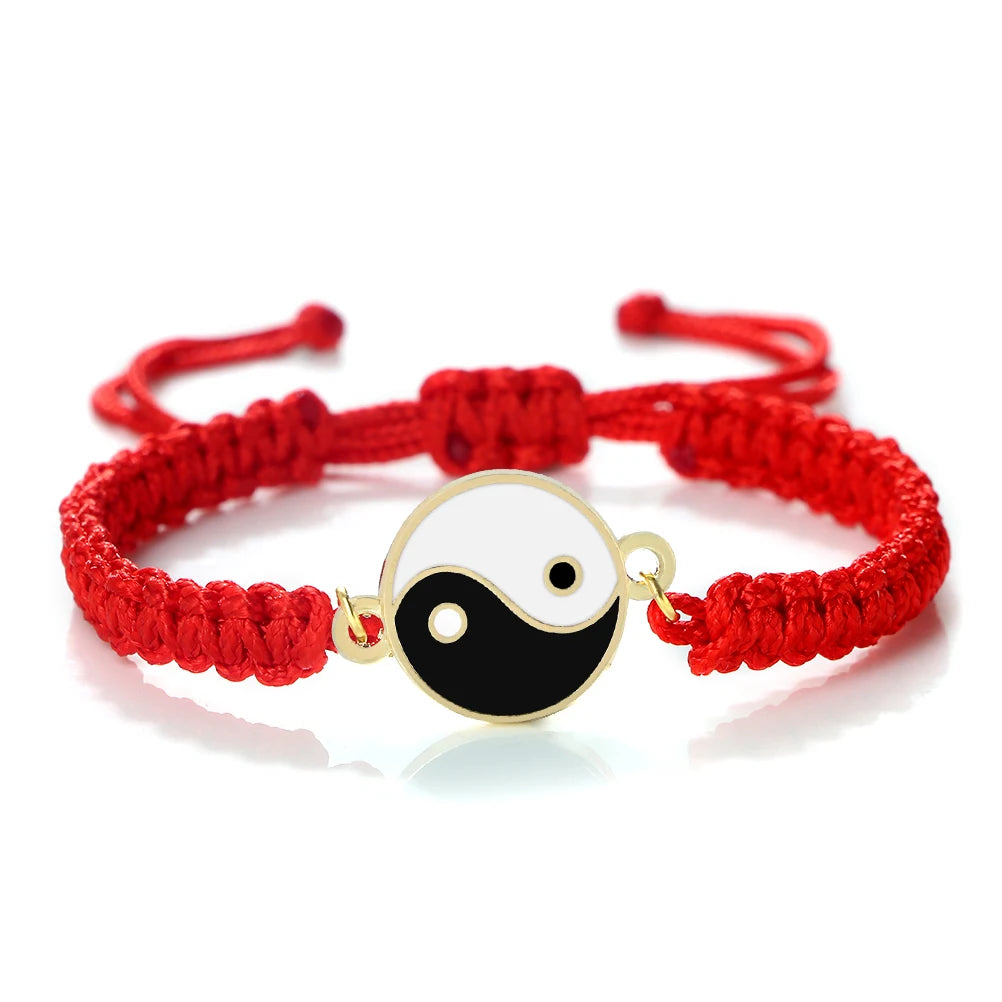 Bracelet Tressé Yin Yang rouge et or