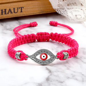 Bracelet Tressé Zircon Mauvais Oeil Turc rose argent