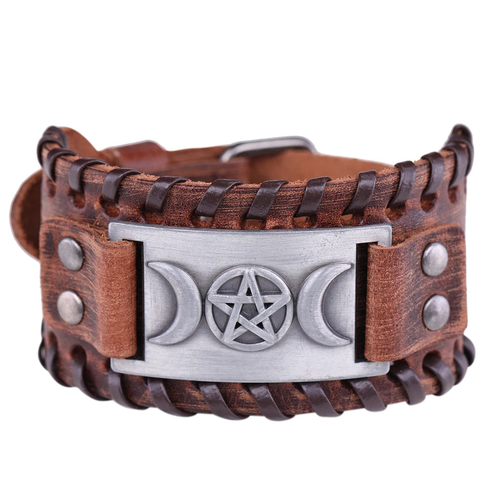 Bracelet Triple Lune en Cuir Sorcellerie Wiccan 10