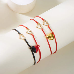 Bracelets pour Couples Gourmette Magnétique Coeur et Electrocardiogramme rouge et rouge