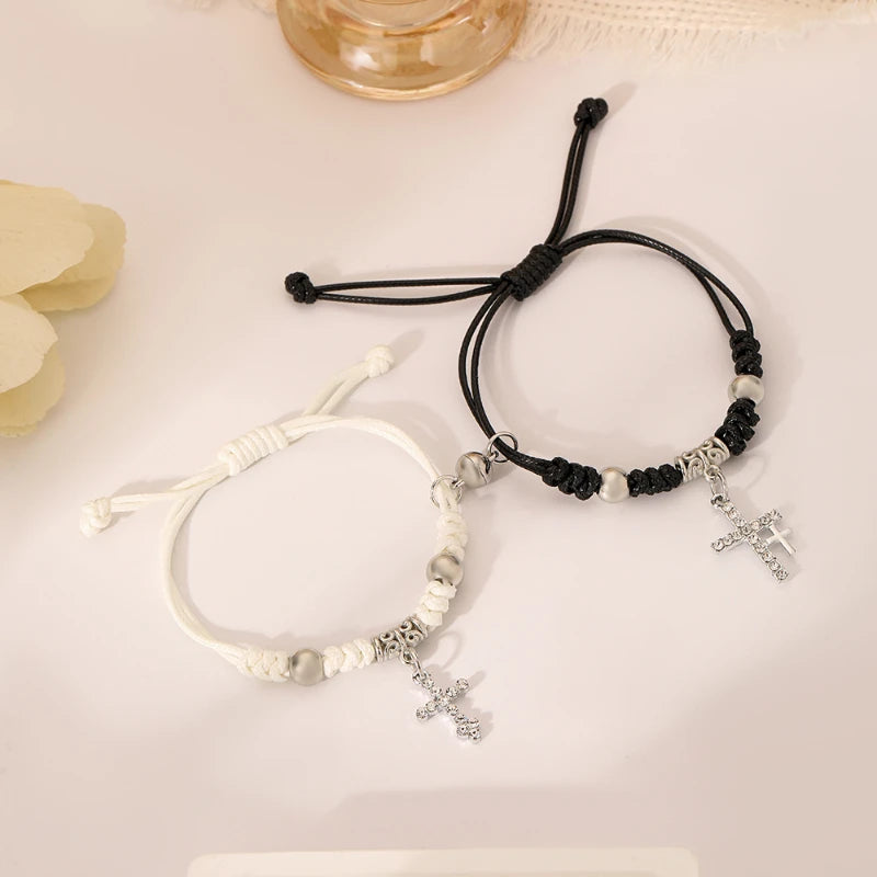 Pulseras para Parejas Negro y Blanco Pulsera Cruz