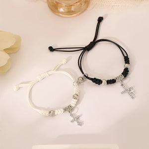 Bracelets pour Couples Noir et Blanc Gourmette Croix