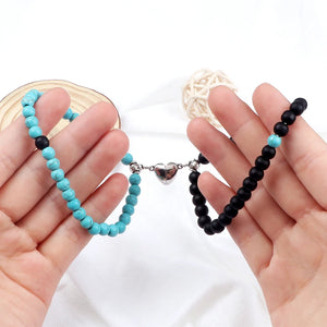 Bracelets pour Couples Gourmette Magnétique Perles bleu ciel et noir