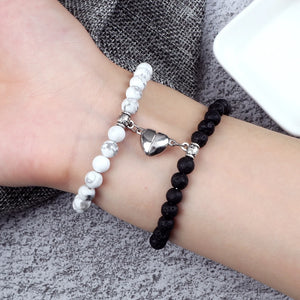 Bracelets pour Couples Gourmette Magnétique Perles blanc et noir