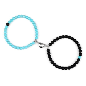 Bracelets pour Couples Gourmette Magnétique Perles bleu ciel et noir