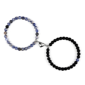 Bracelets pour Couples Gourmette Magnétique Perles bleu gris et noir