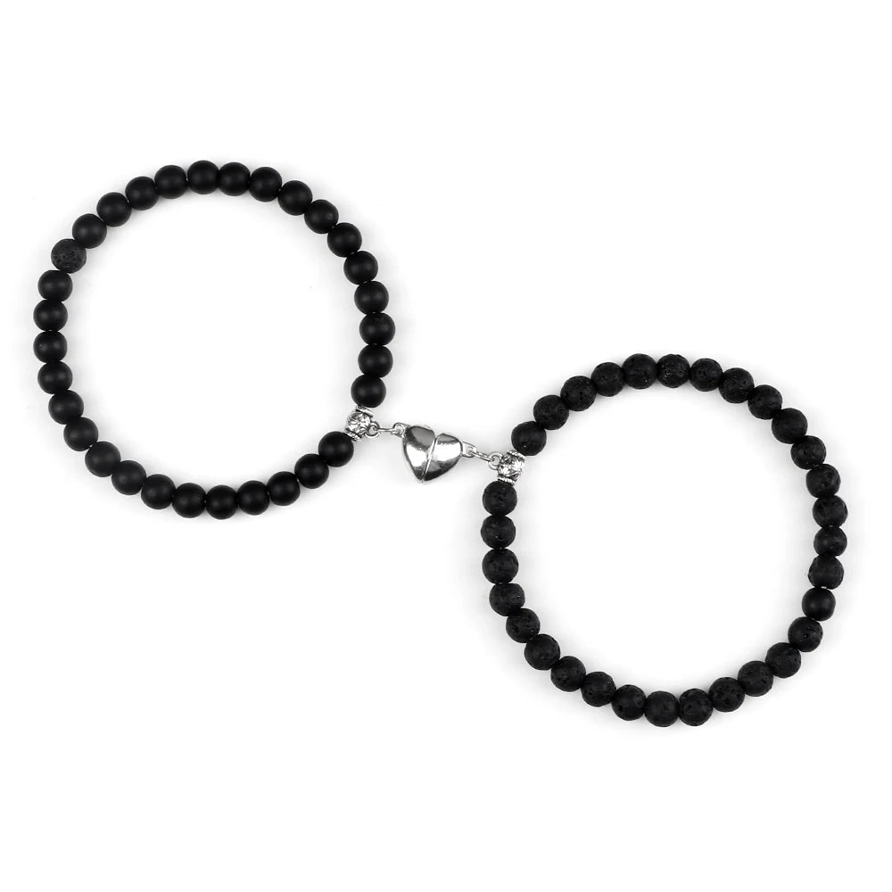 Bracelets pour Couples Gourmette Magnétique Perles noir noir