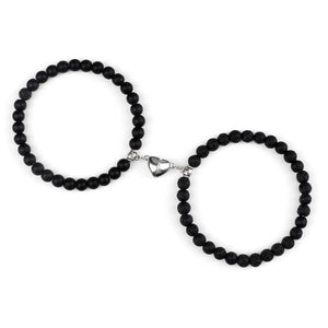 Bracelets pour Couples Gourmette Magnétique Perles noir noir