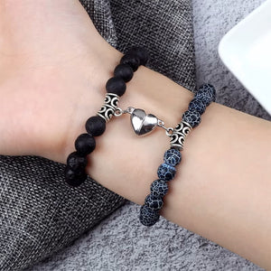 Bracelets pour Couples Gourmette Magnétique Perles noir et gris