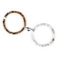 Bracelets pour Couples Gourmette Magnétique Perles oeil de tigre et blanc