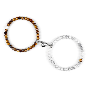 Bracelets pour Couples Gourmette Magnétique Perles oeil de tigre et blanc