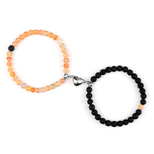 Bracelets pour Couples Gourmette Magnétique Perles pierre de soleil et noir