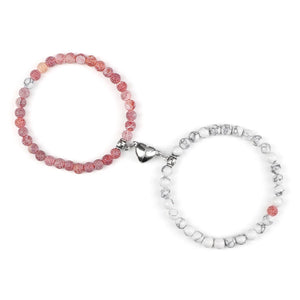 Bracelets pour Couples Gourmette Magnétique Perles rose et blanc