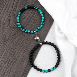 Bracelets pour Couples Gourmette Magnétique Perles turquoise et noir