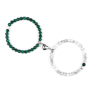 Bracelets pour Couples Gourmette Magnétique Perles vert et blanc