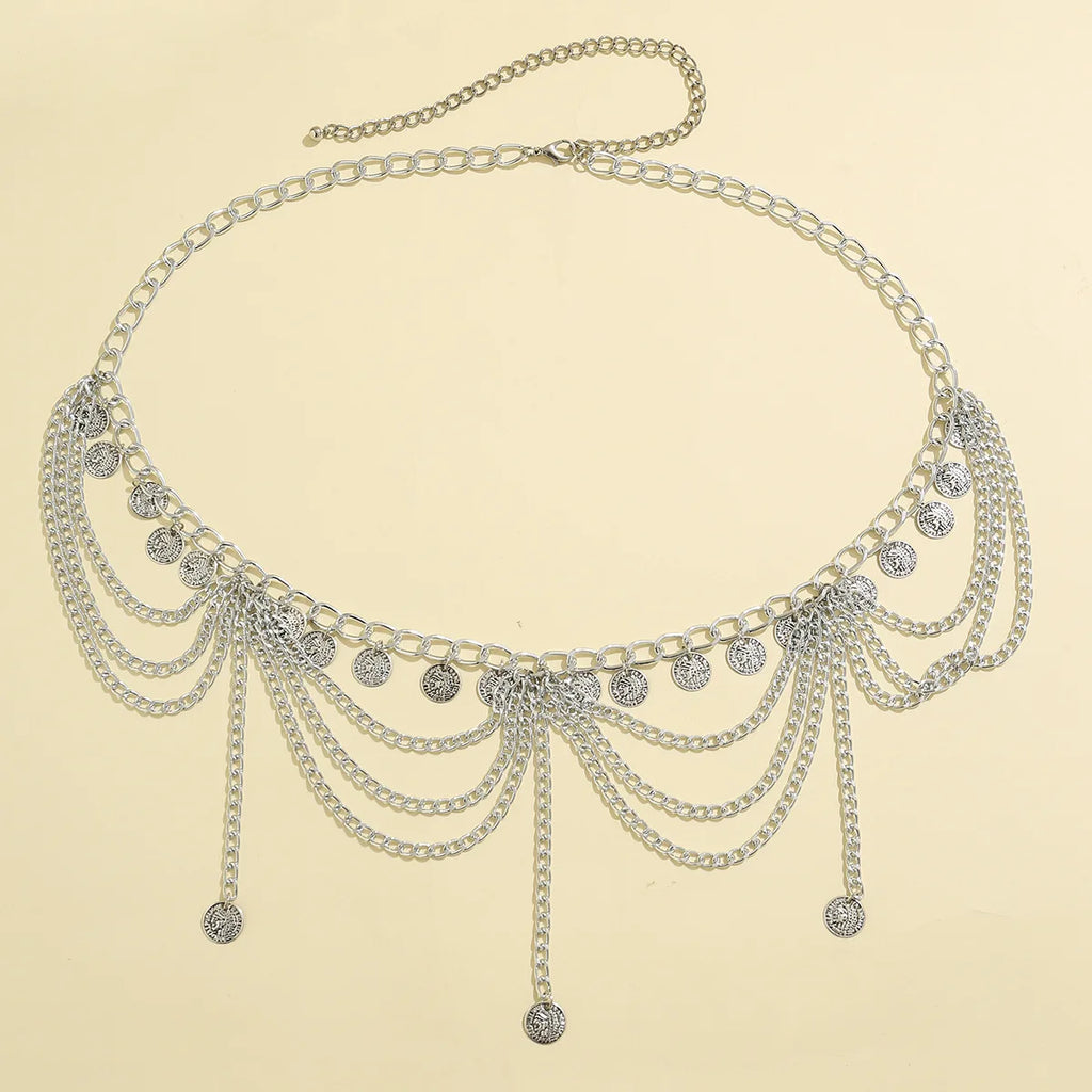 Oriental-style hip chain - waist and belly jewelry for women silver