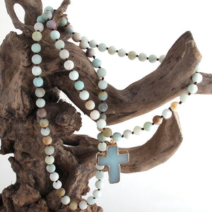 Chapelet Croix Collier Pendentif en Pierres Naturelles amazonite