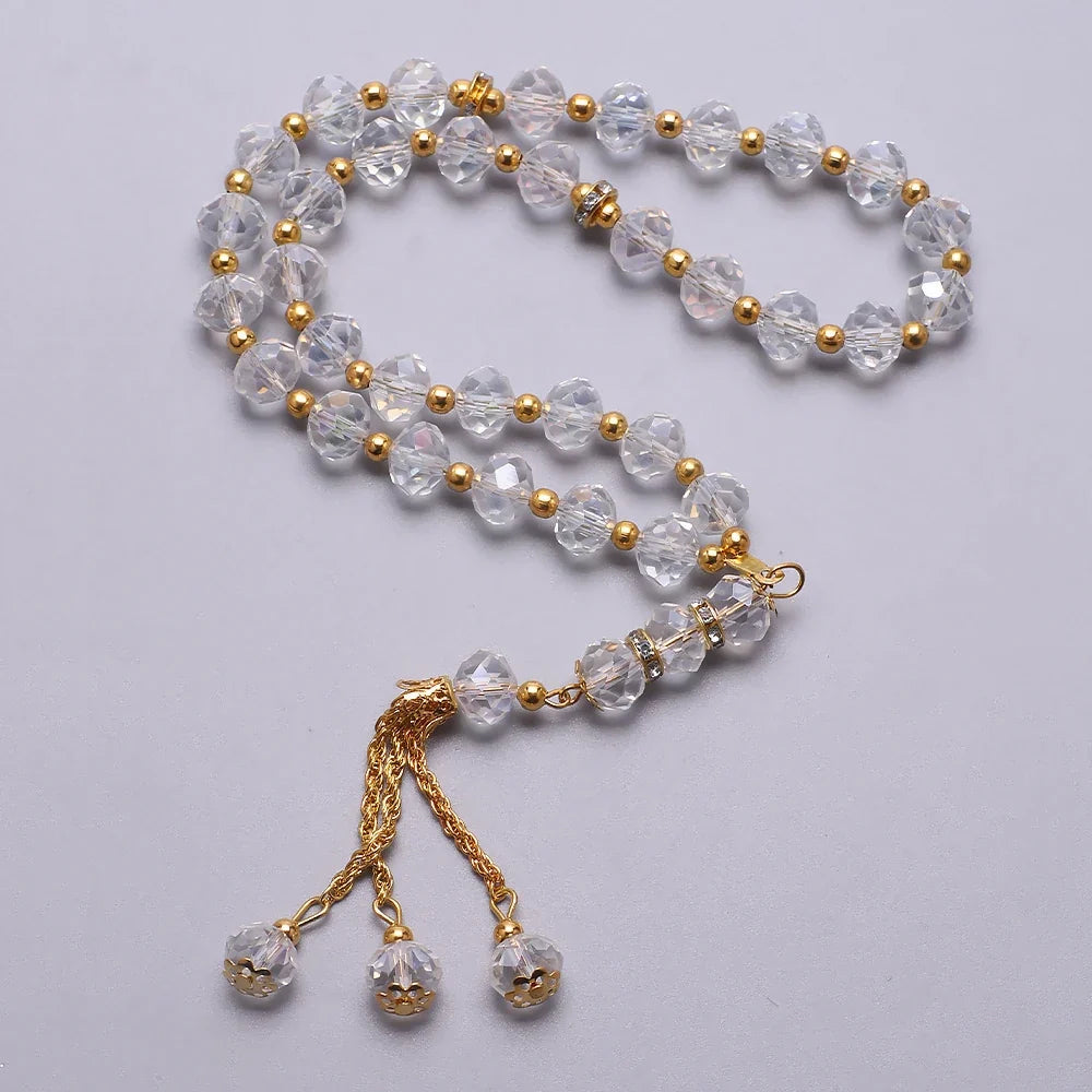 Elegant muslimsk bedekæde - Islamisk Tasbih med 33 krystal og gyldne perler