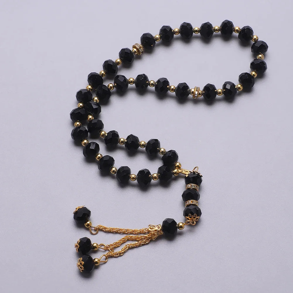 Elegant muslimsk bedekæde - Islamisk Tasbih med 33 sorte og gyldne perler