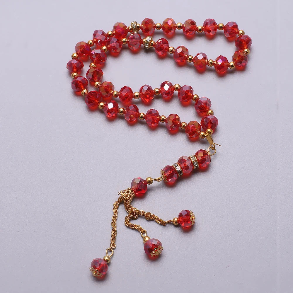 Elegant muslimsk bedekæde - Islamisk Tasbih med 33 røde perler