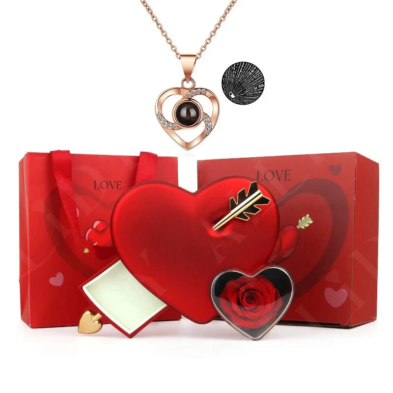 Coffret Amour Éternel avec Rose et Collier