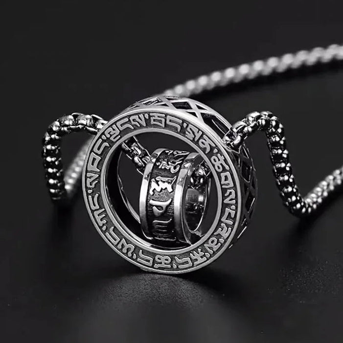 Collier anti-stress avec pendentif rotatif mantra bouddhiste