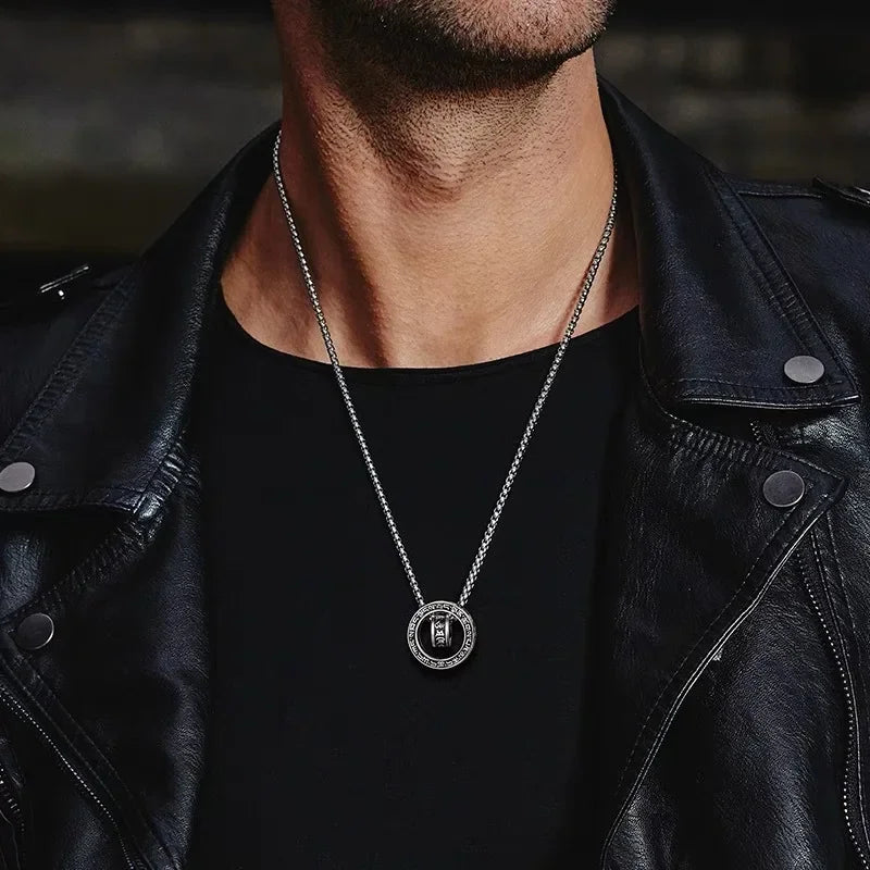 Collier anti-stress avec pendentif rotatif mantra bouddhiste