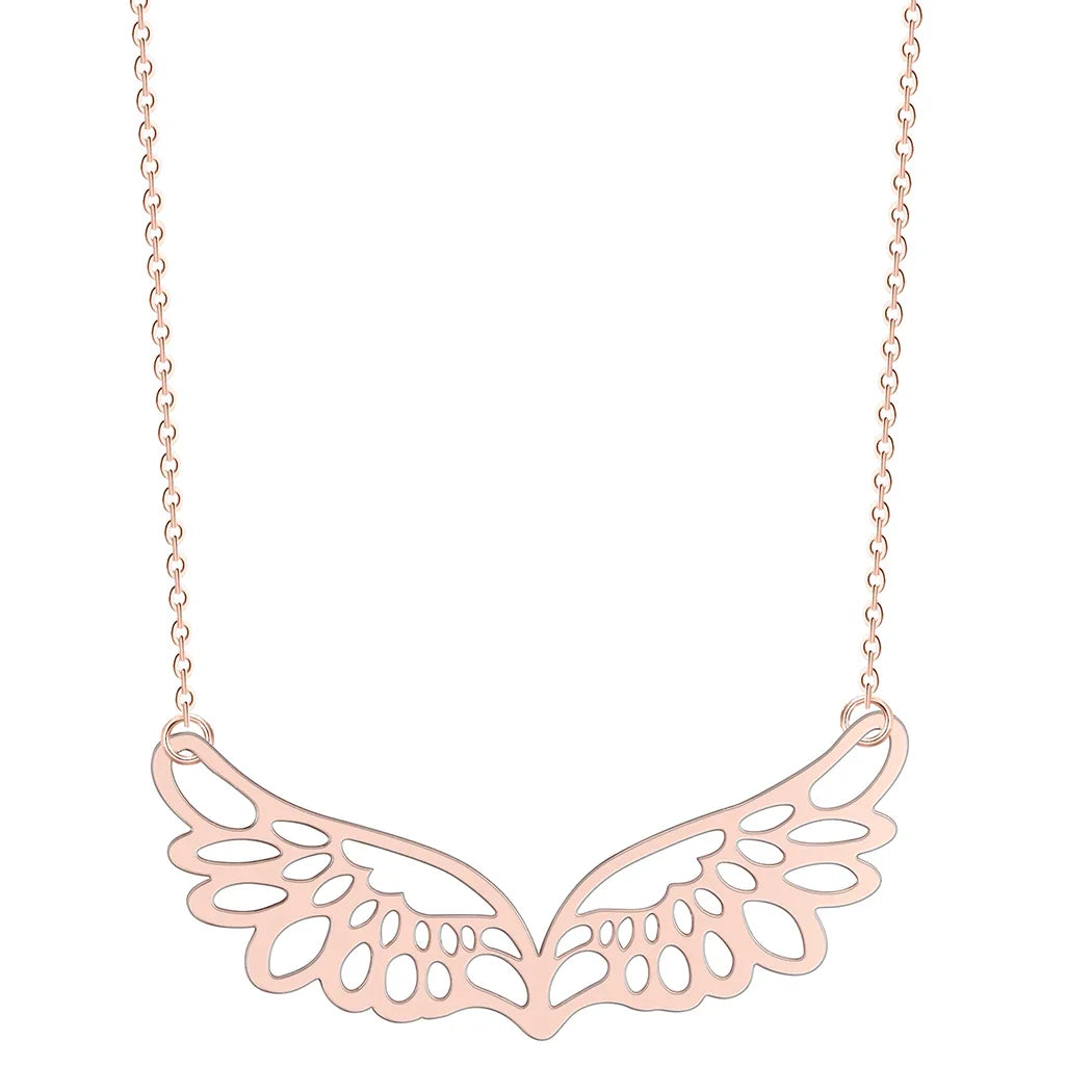 Collier avec large pendentif ailes d'ange or rose