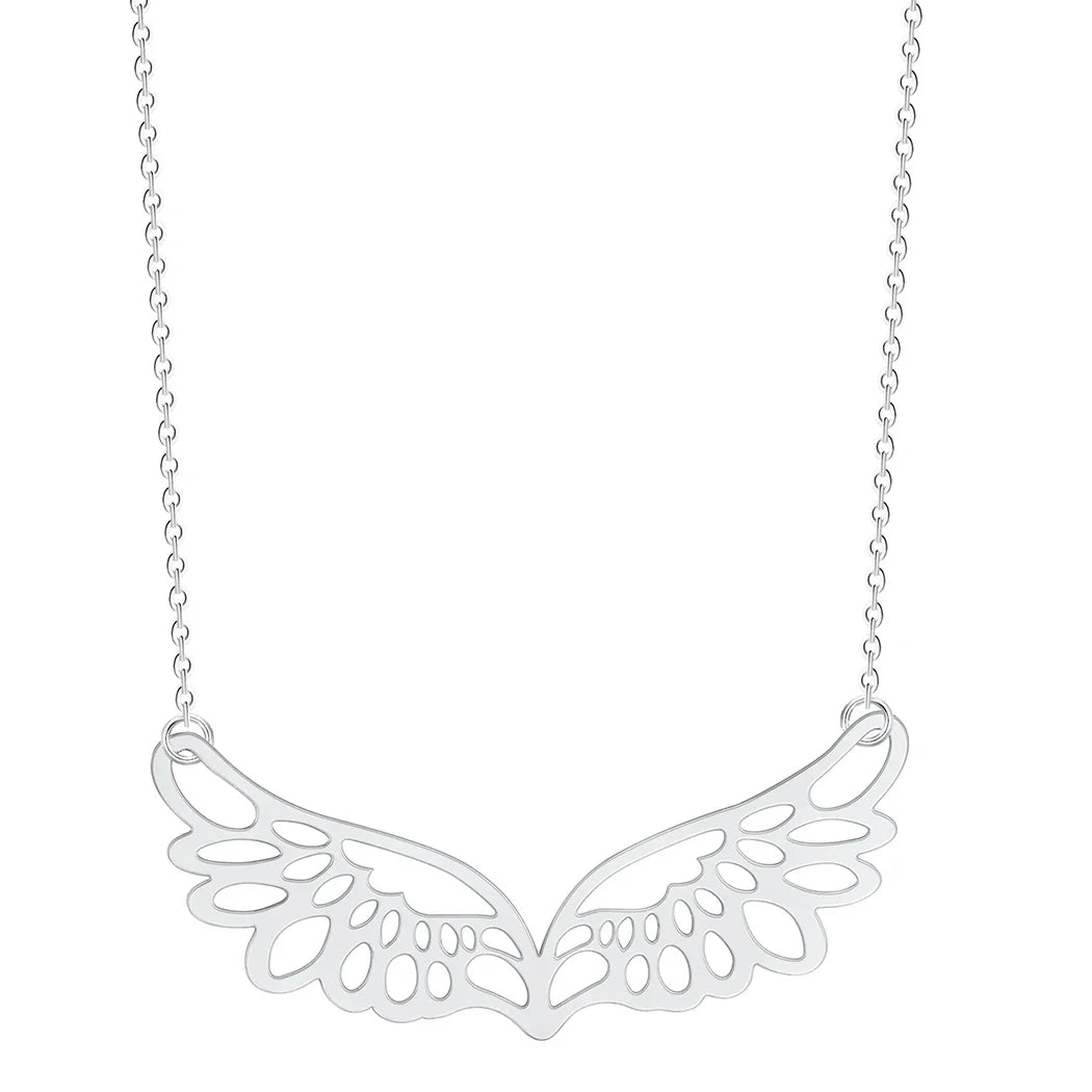 Collier avec large pendentif ailes d'ange argent