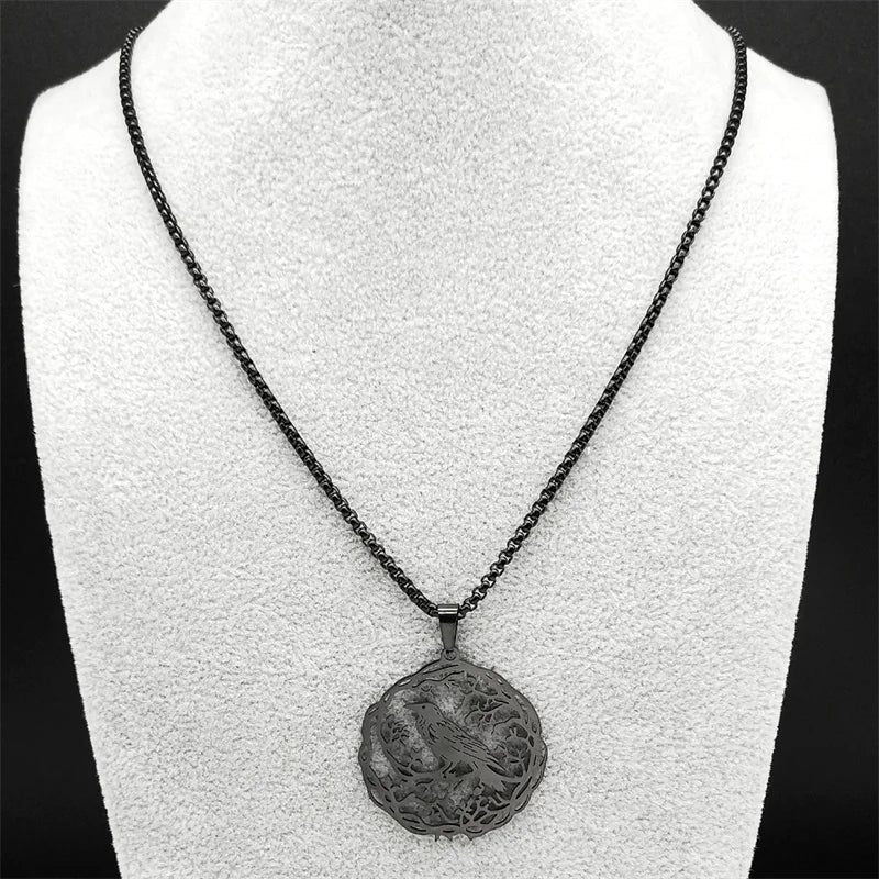 Collier avec Pendentif Arbre avec Oiseau noir