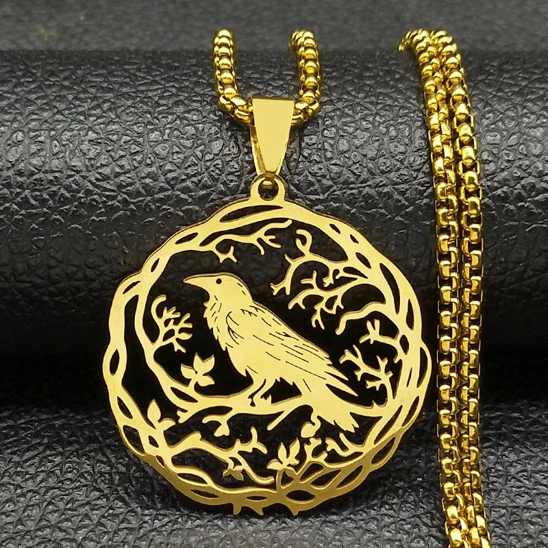Collier avec Pendentif Arbre avec Oiseau or