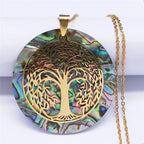 Collier avec pendentif arbre de vie en résine effet nacre 