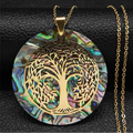 Collier avec pendentif arbre de vie en résine effet nacre 