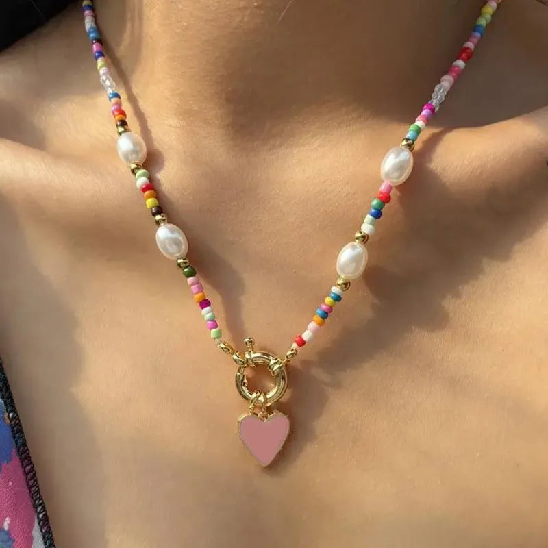 Collana con Ciondolo Boho Romantico rosa