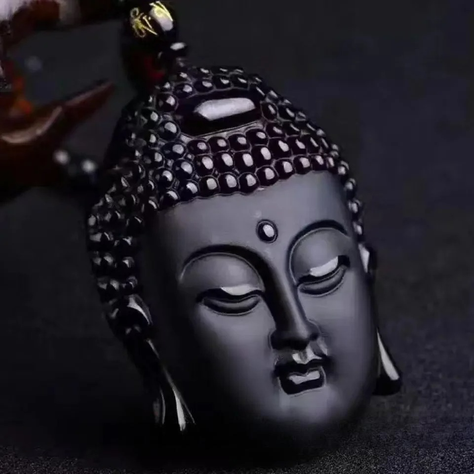 Collier avec Pendentif Bouddha en Obsidienne