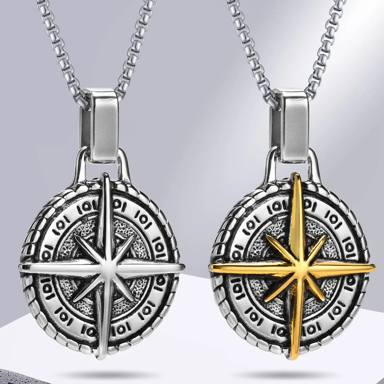 Collier avec Pendentif Boussole Rose des Vents pour Homme or