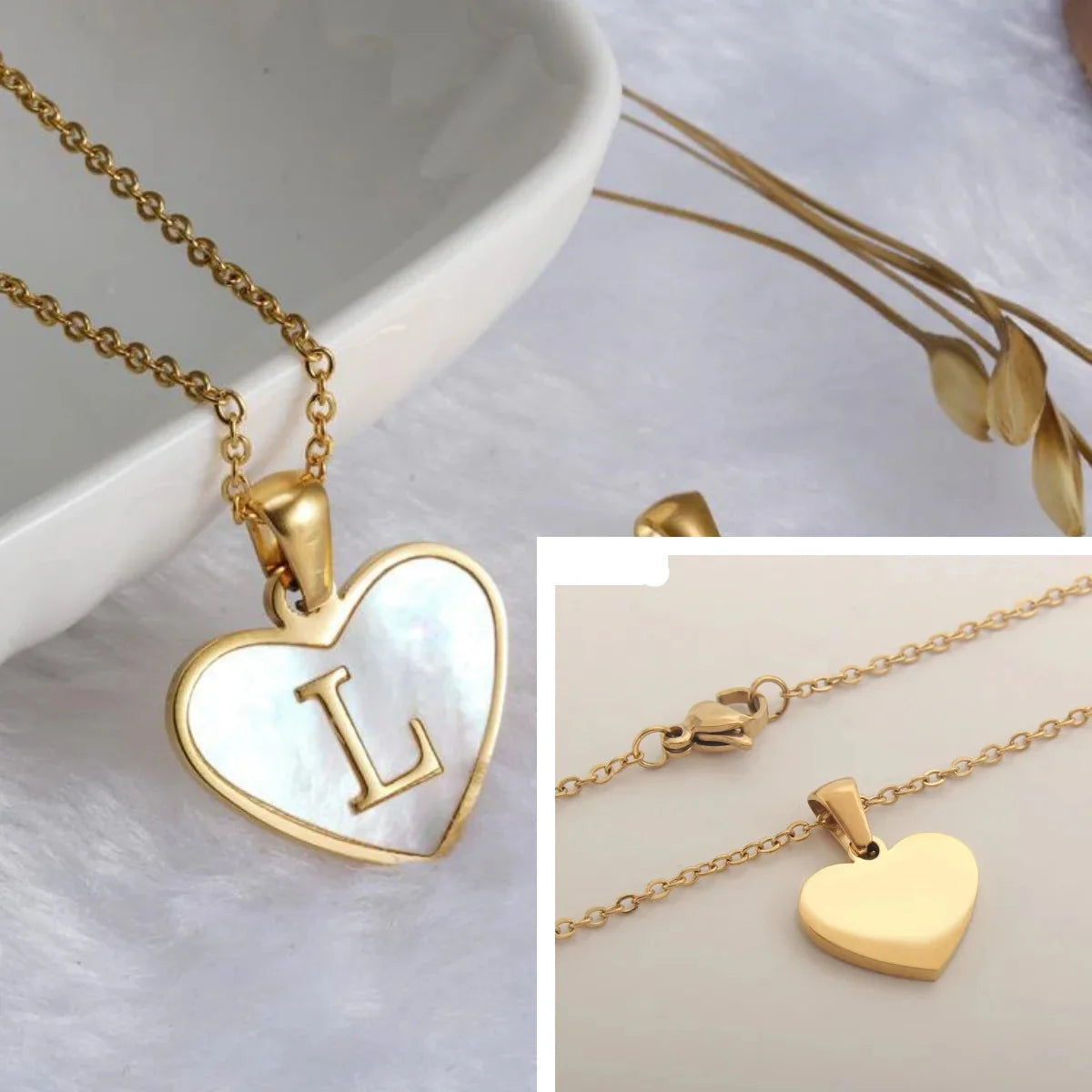 Necklace with white heart pendant initial