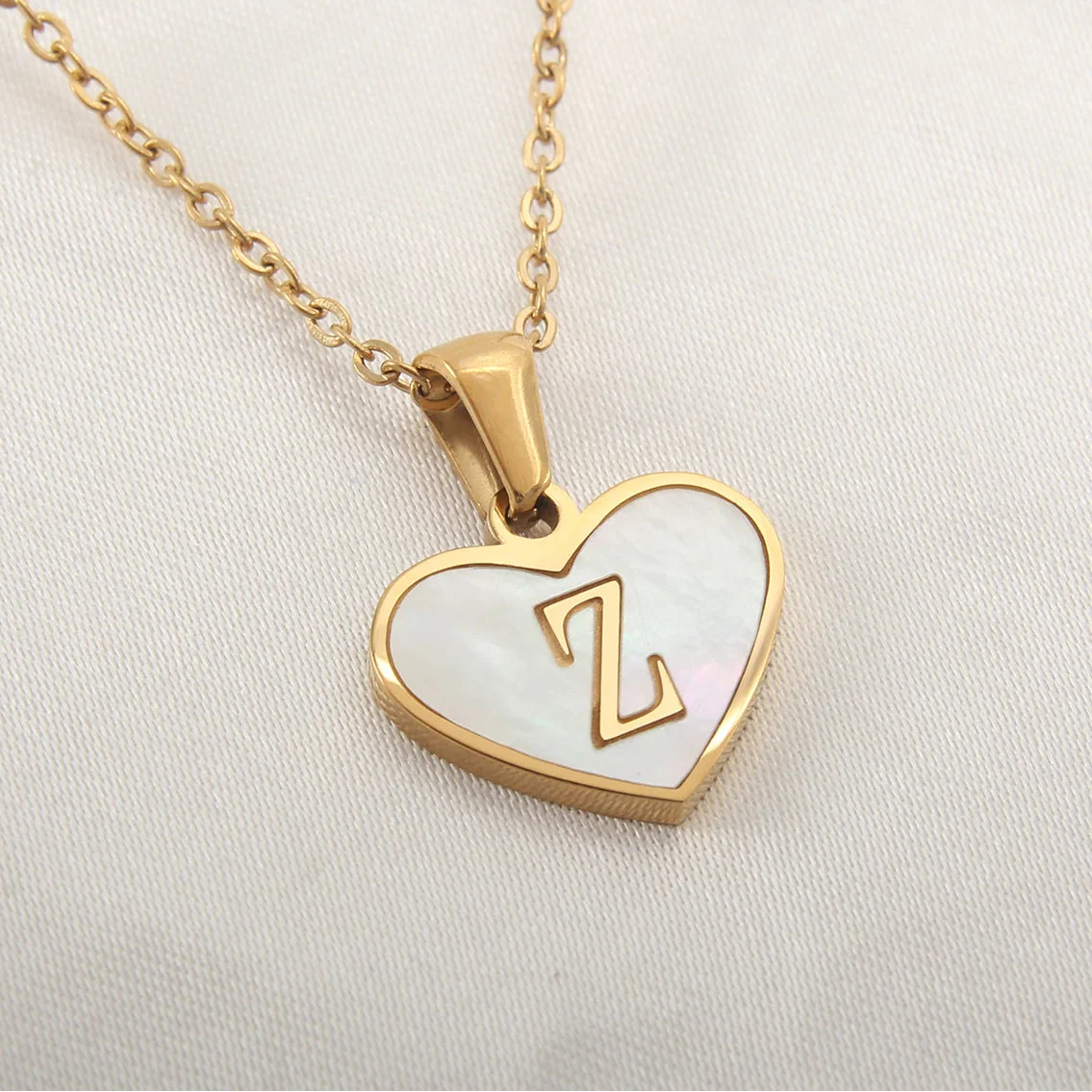 Necklace with white heart pendant initial z