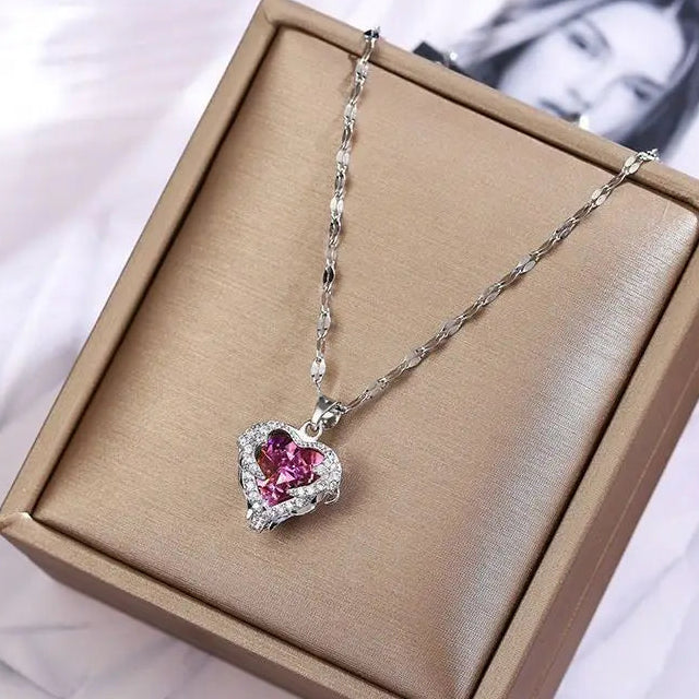 Collier avec pendentif coeur cristal argent