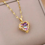 Collier avec pendentif coeur cristal or