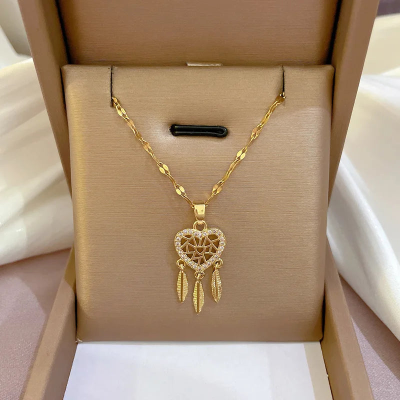 Collier avec Pendentif Coeur en Cristal Attrape-Rêve